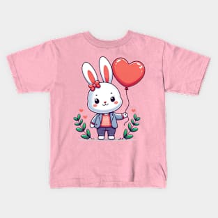 Cute Bunny Holding A Heart Balloon Kids T-Shirt